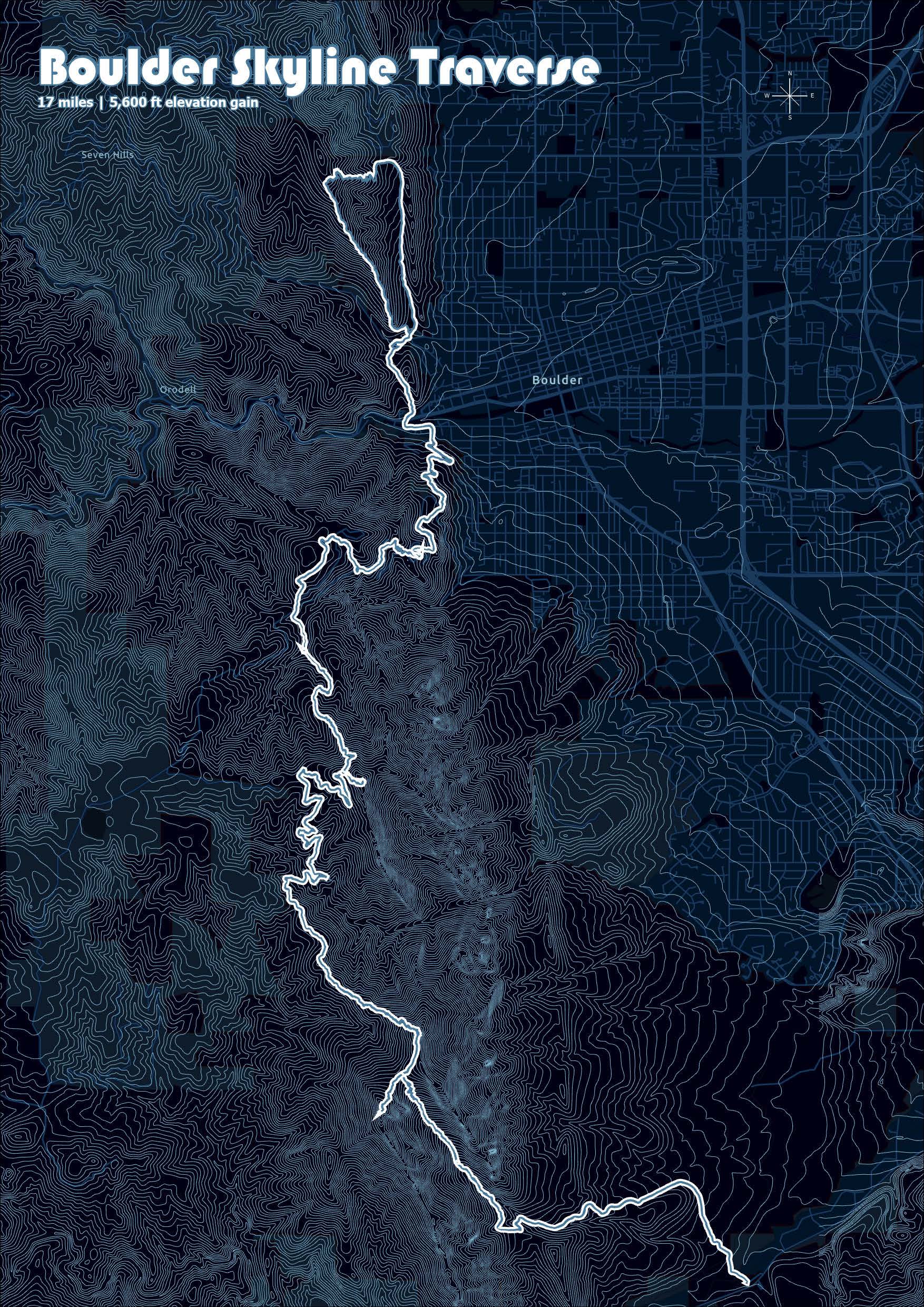 Artistic trail map of Boulder Skyline Traverse